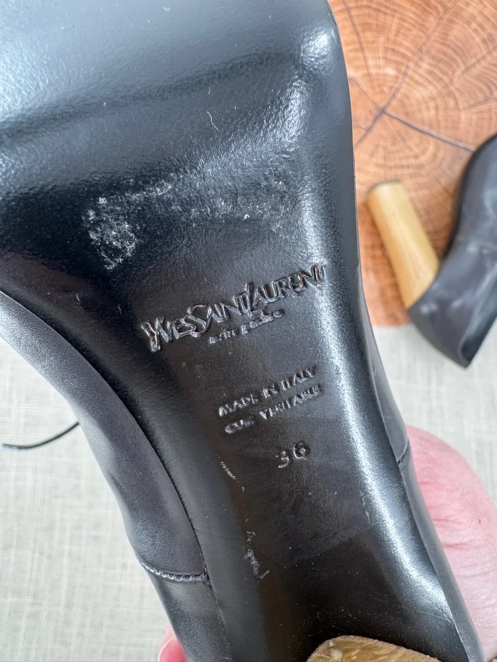 YSL Yves Saint Laurent Leather Oxford Heels Booties Black Patent Cap Toe Size 36 - Picture 6 of 12